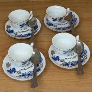 Blue White Gold Porcelain Tea Set Just Married 12 Pieces